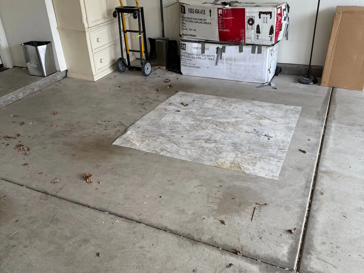 The same garage with the recliner sofa gone